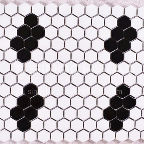 Black and white plum blossom hexagonal mosaic tiles kitchen bathroom floor tiles-ADE Mosaic hexagonal tiles(FIGURE 11) 230×230mm